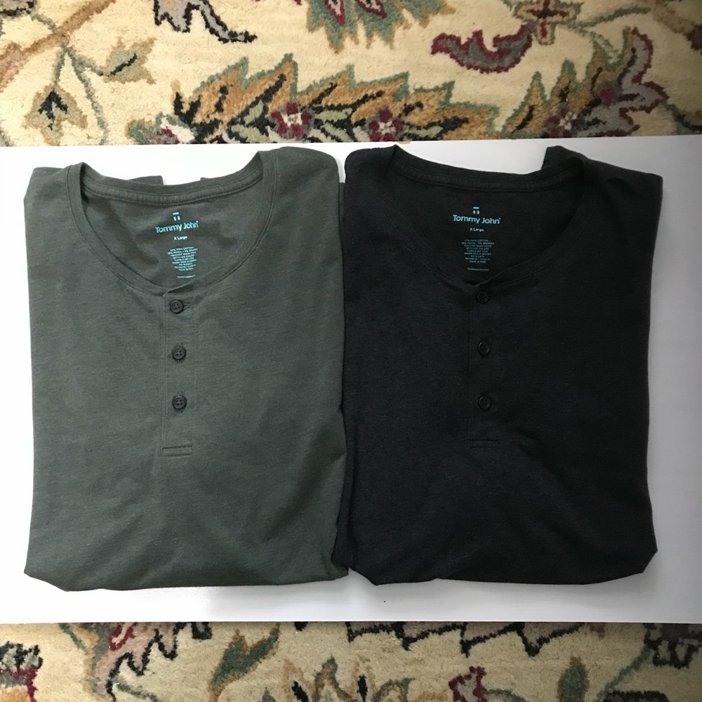 Tommy John Men's Short Sleeve Henley - Set of 2- Olive Green and Charcoal